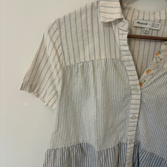 Madewell - Striped Button-Up Short Sleeve Babydoll Style Blouse - Picture 3 of 8